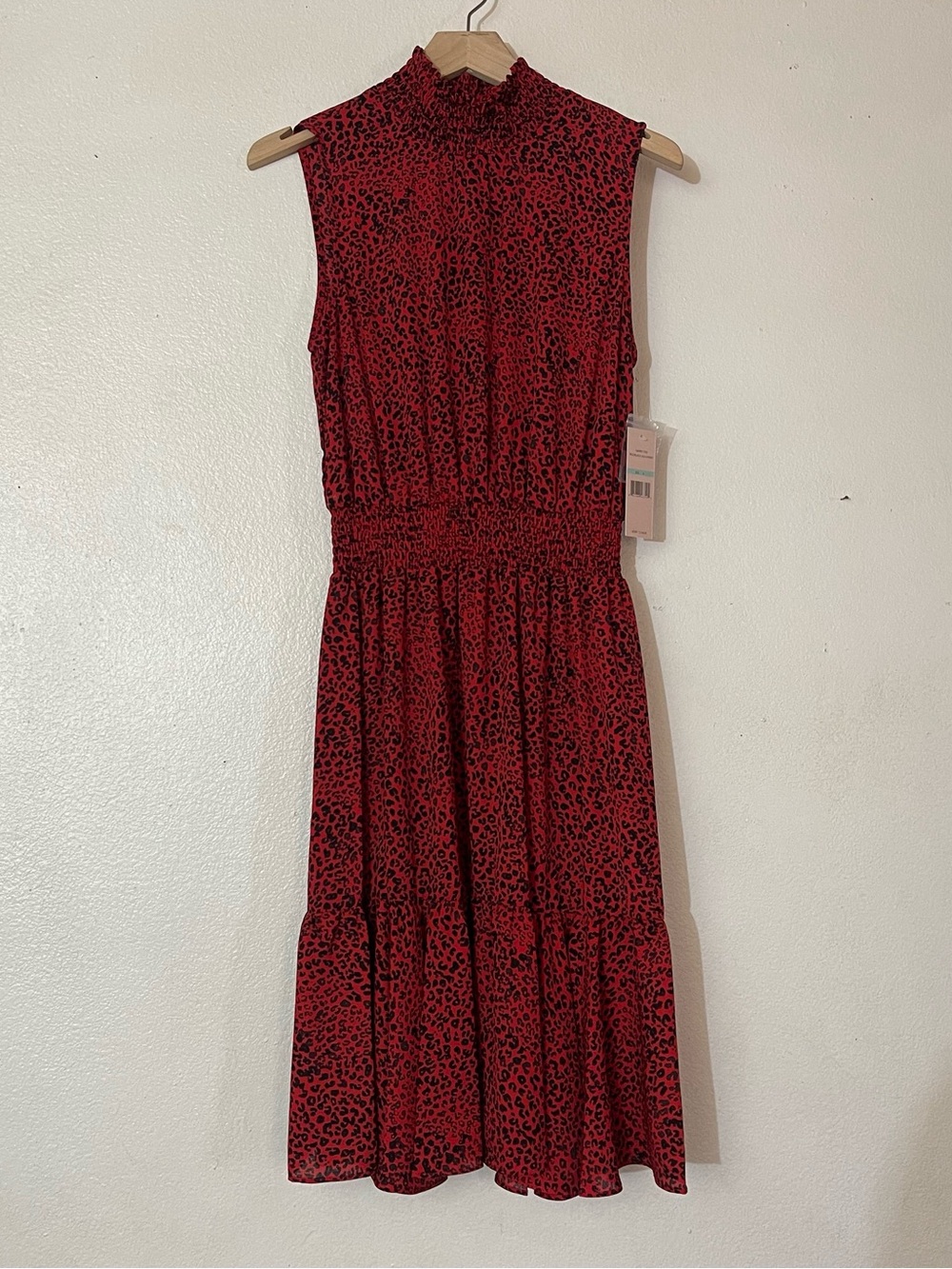 Nanette Lepore Red and Black Leopard-Print Midi Dress